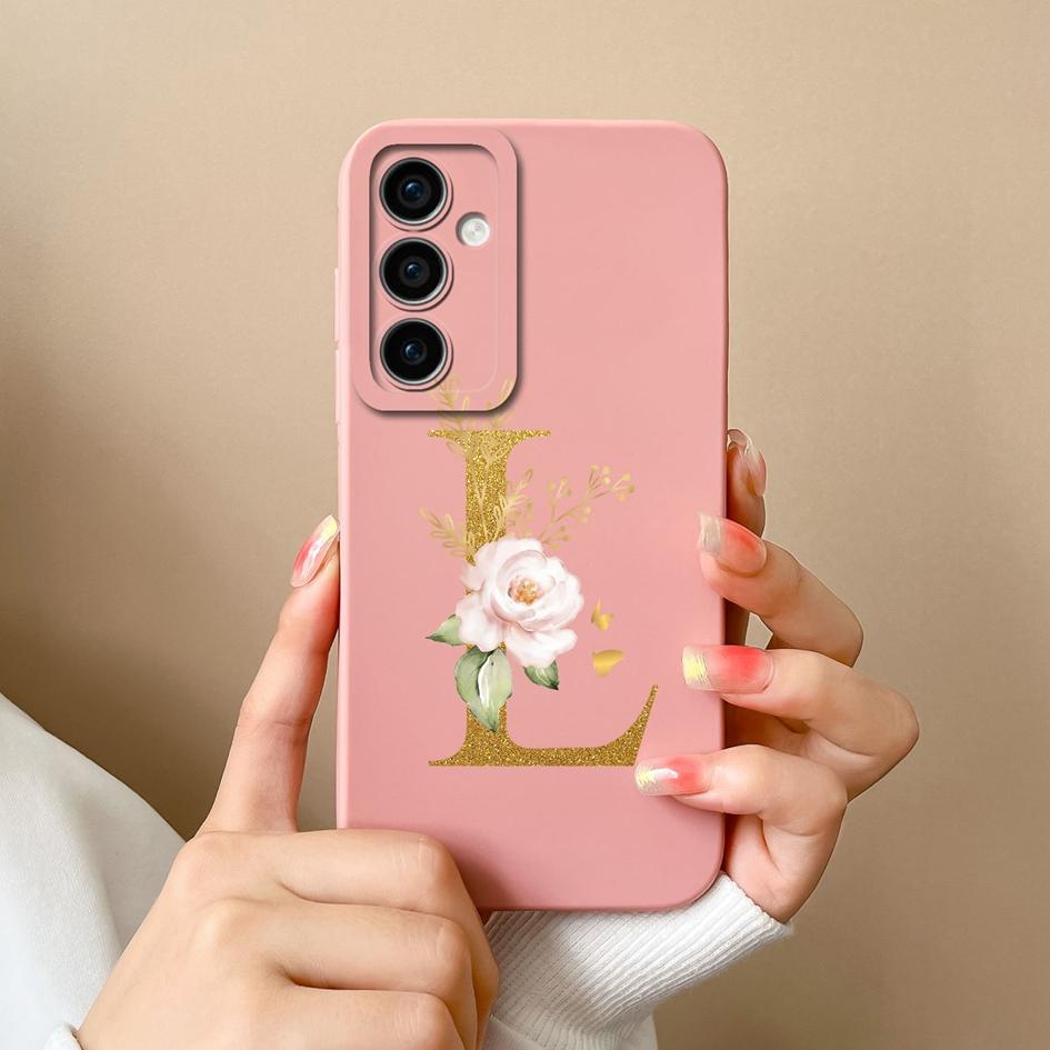For Samsung Galaxy A35 F15 S24+ A15 S24 Ultra M15 A55 Back Cover Popular Flower Letters Cases Screen Protector Anti Drop Luxury Phone Bags For Samsung