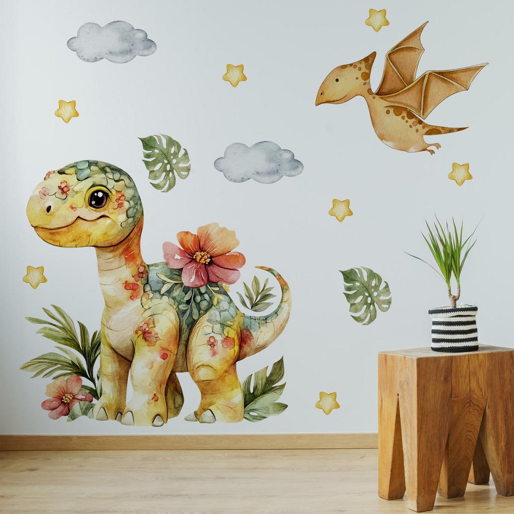 Tree Cartoon Animal Dinosaur Butterfly Wall Stickers, Living Room Bedroom Kids Room Decor, Self-Adhesive Wall Art