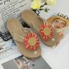 Ethnic Braid Women's Hemp Sandals Trendy Outdoor Flip-Flops Fashionable Flower Beach Toe Post Slippers