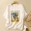 2025 Women Summer Plus Size Loose T-Shirt Printing Short Sleeve Linen Basic Thin Vintage Tops Tees Maxi
