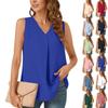 Women's Fashionable Solid Color V-neck Sleeveless Loose Shirt Vest Top