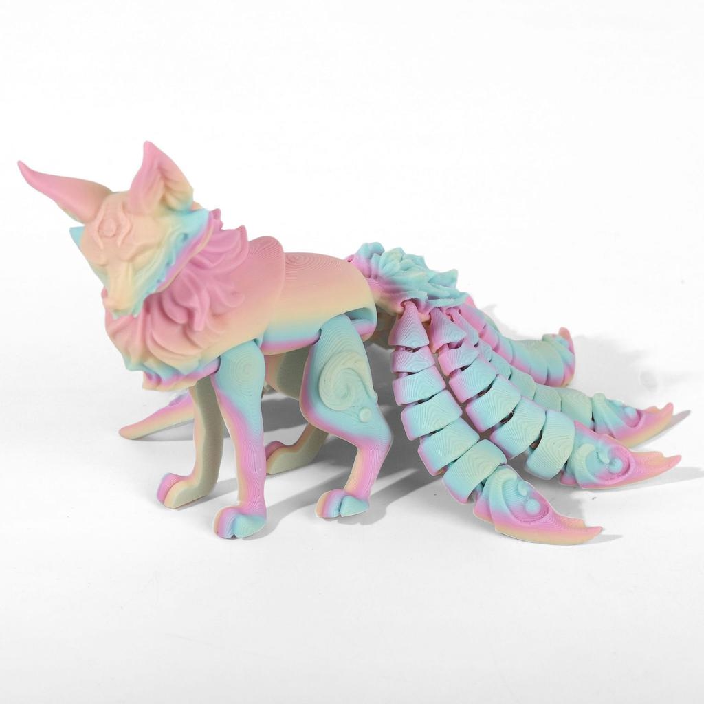 Фигурки девятихвостой лисы, напечатанные на 3D-принтере, Подвижные фигурки лисы, Миниатюрные фигурки лисы с гибкими суставами, Домашний декор, Поделки