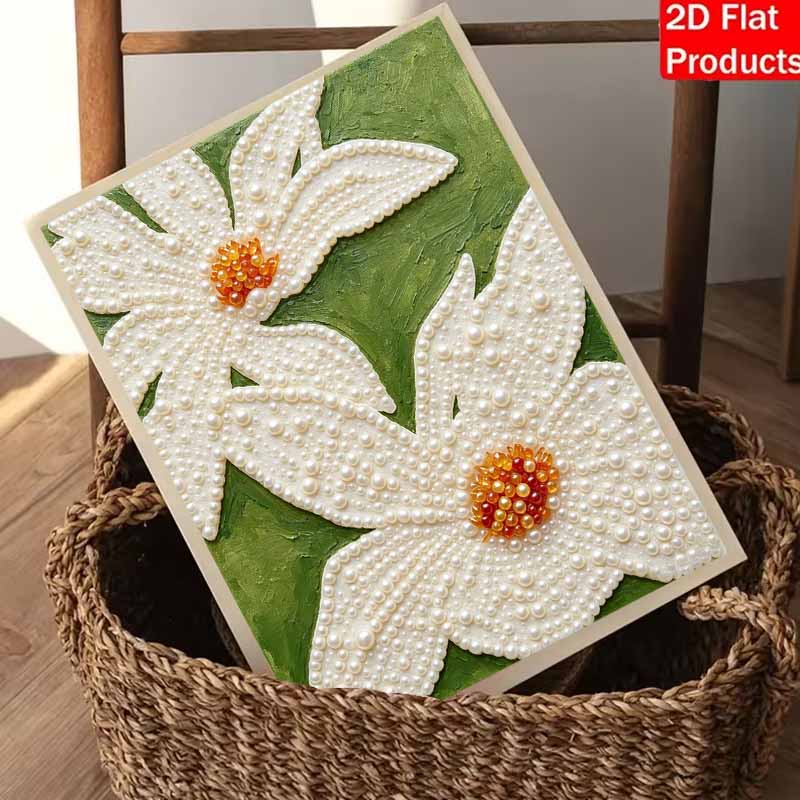 DIY Diamond Painting Kit White Flower Pearl Art for Adults and Beginners. Sparkling Gem Crafting for Handmade Home Wall Decor and Gifts