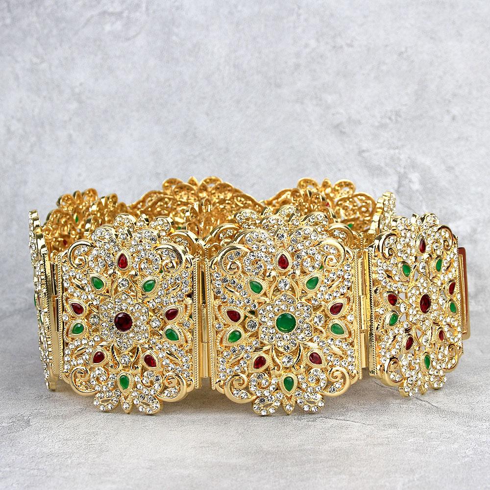 Elegant Wedding Belt for Women Crystal Wide Waist Belt Metal Link Chain Adjustable Length