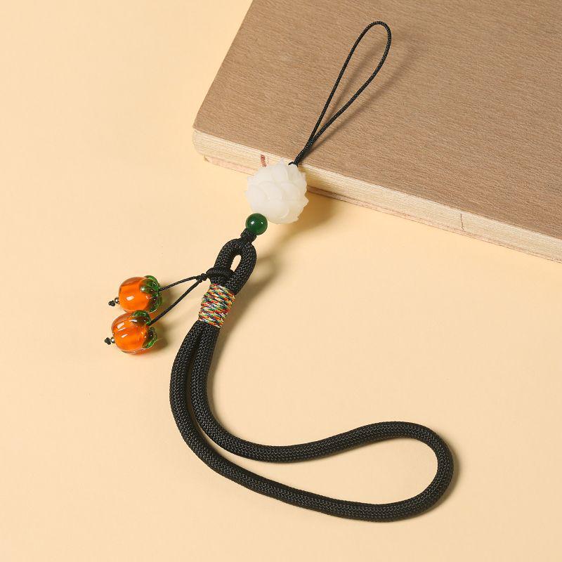 Persimmon Ruyi Mobile Charm: Glazed Pendant Keychain with Anti-Lost Wrist Lanyard for Men & Women
