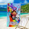 proof beach towel with a Gabby's Dollhouse2 pattern - soft,absorbent,quick-drying,machine washable - perfect for swimming,camping,bathing