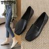 Women Square Head Single Shoes Ladies Solid Leather Soft Bottom Low Heel Anti-slip Comfortable Shoes