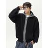 Wassup Fake Two-Piece Cardigan Hooded Sweater Chinese Trendy Brand Autumn and Winter Loose Retro Knit Sweater Zipper Jacket for Men