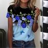 Футболка с круглым вырезом и цветочным принтом в виде 3D-цветка, модная летняя новая повседневная футболка с коротким рукавом