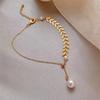 New Elegant Gold Color Pearl Ear Wheat Bracelet for Women Fashion Stainless Steel Female Charm Chain Bracelet Jewelry