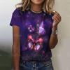 Женская футболка с принтом бабочки 3D, фиолетовая, с круглым вырезом, повседневная, женская, градиентная, топ Harajuku для девочек, с коротким рукавом, модная одежда