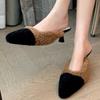 Women High Heels Fur Slippers Home Cotton Shoes Winter Plush Warm Pointed Toe Shoes 2025 Trend Casual Flip Flops Zapatos Mujer