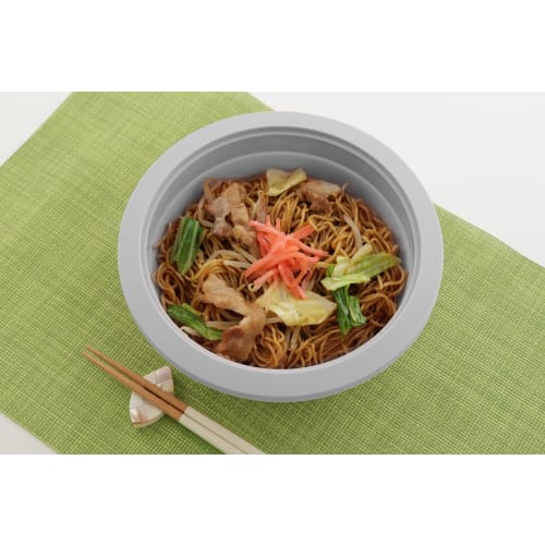 Складная силиконовая пароварка Ishigaki Delish Life, пароварка для микроволновой печи для легкой готовки, блюда на пару, приготовление риса и пасты, включает рецепты, круглая, серая