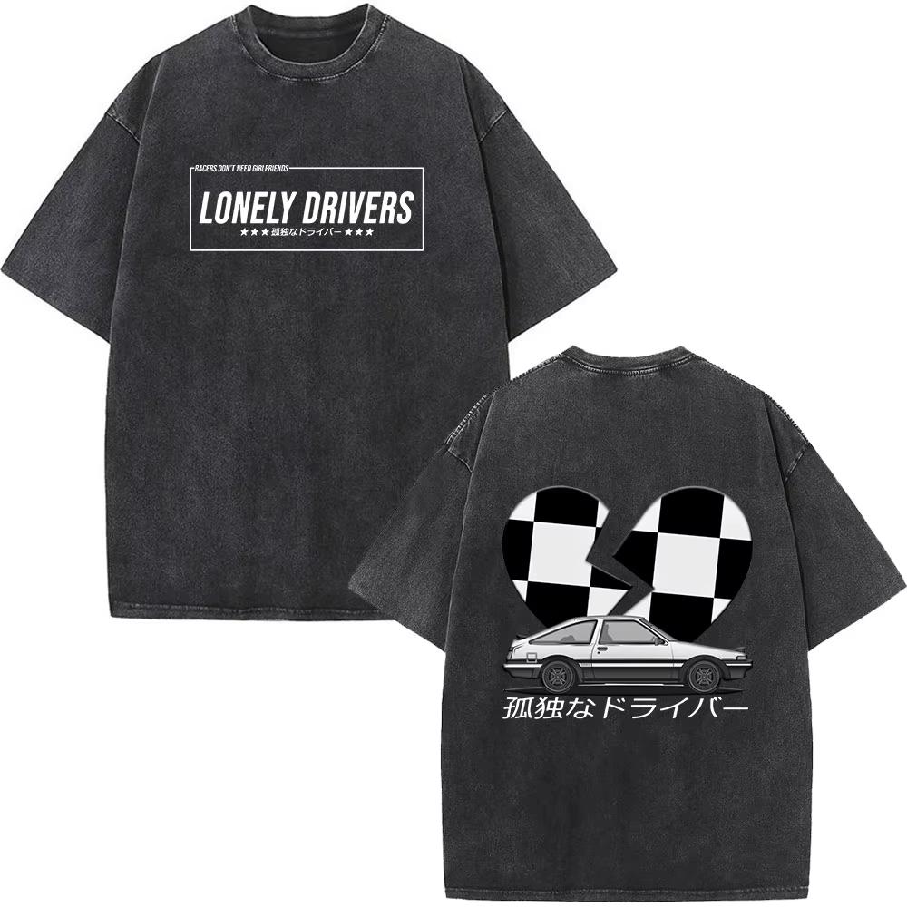 Initial D AE86 JDM Дрифт Футболка Винтажная Стиранный Хлопок Графическая Футболка Мужская Женская Унисекс Оверсайз С Круглым Вырезом Короткий Рукав Ретро Уличная Одежда Топ Авто Мерч Подарок