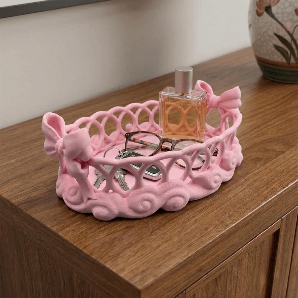 Plastic Hollow Bow Storage Tray Large Capacity Key Tray Practical Desktop Organizer Earrings Rings
