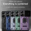 KEYSION Shockproof Case for Xiaomi POCO M6 4G Slide Push Pull Camera Lens Protection Ring Stand Phone Back Cover for Redmi 13