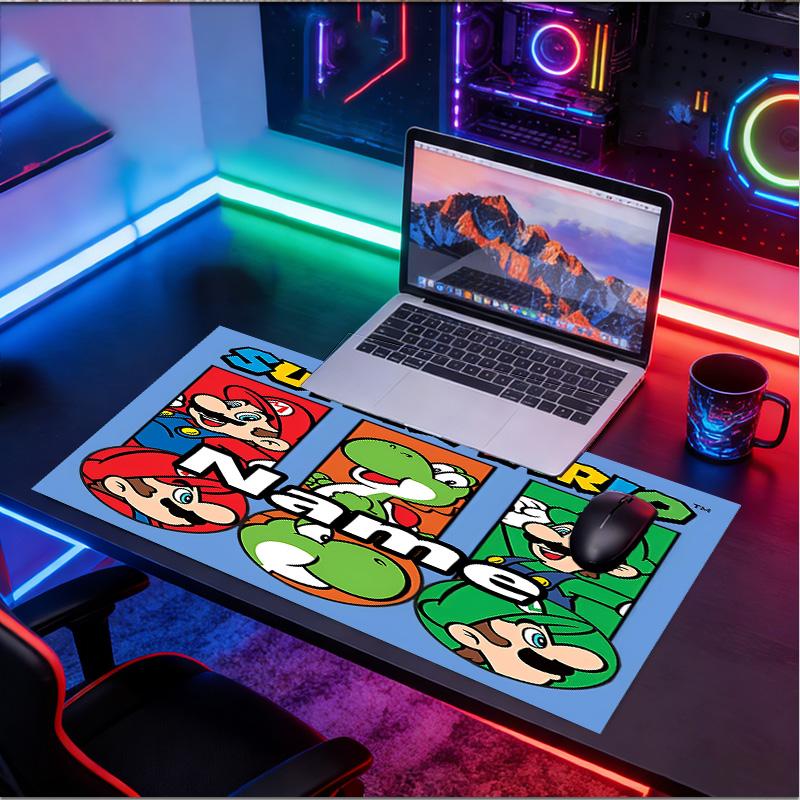 Custom Name Personalized Super Mario Pattern Mousepad, Laptop PC Desk Mat, Decorative Desk Mat for Home Keyboard Pad Gift
