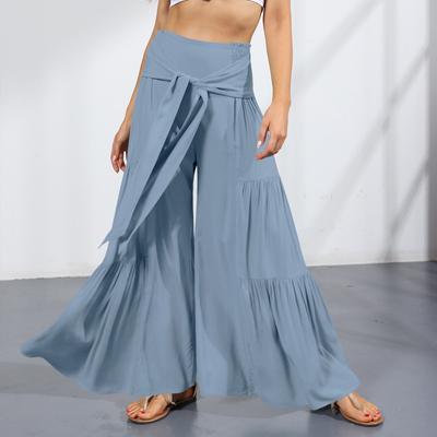 Модные свободные плиссированные длинные брюки с эластичной резинкой на талии для женщин, элегантные однотонные мешковатые широкие брюки, повседневные брюки с ремешком, Pantaloni Donna 25921