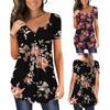 Women's Summer Casual Flower Print Short-sleeved Loose O-neck A-line Swing Top