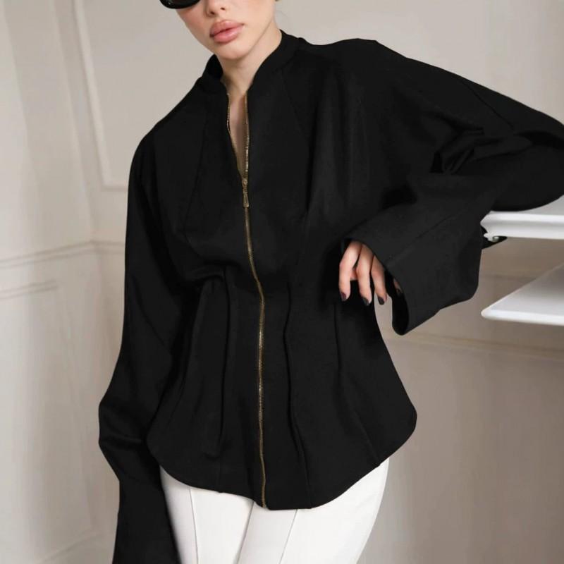 Womens Black Fitted Waist Wool Blend Coat 2025 Fall Winter Thick Mid Length Elegant Commuter Outerwear
