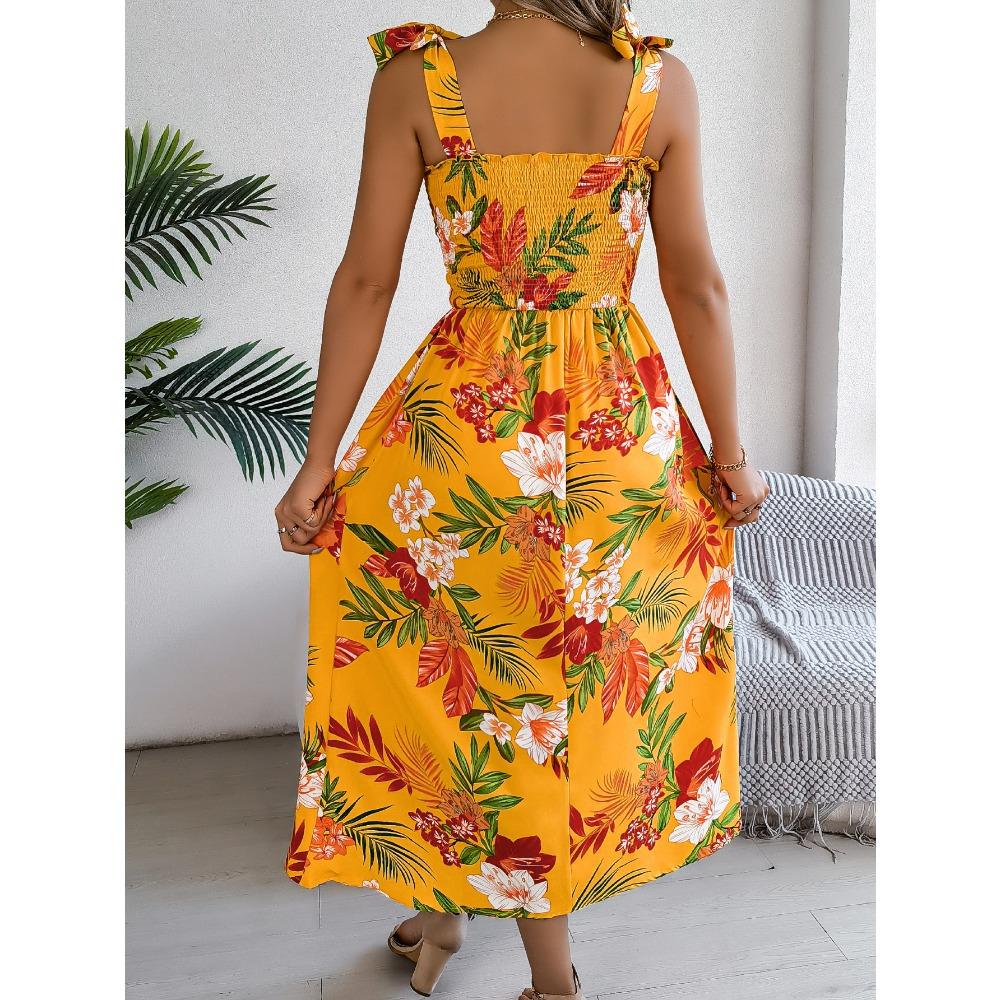 Весенне-летняя юбка-сарафан с цветочным принтом и поясом на завязках, праздничная пляжная длинная юбка, модная женская длинная юбка