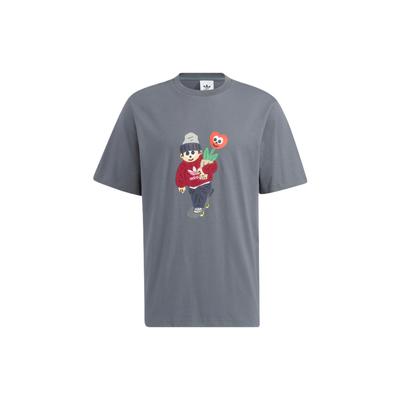 adidas Originals X Charr Morita Capsule Collection Повседневная спортивная футболка с мультяшным растительным принтом и короткими рукавами Топы унисекс Туманно-Синий HR3475