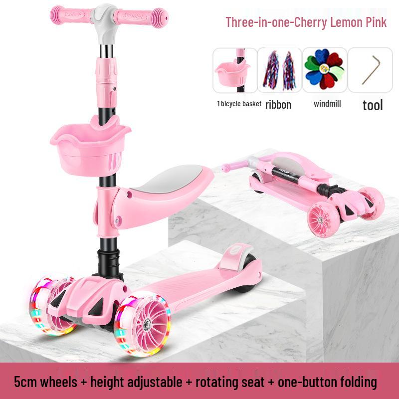 Three-in-One Foldable Children's Scooter with Flashing Pedal