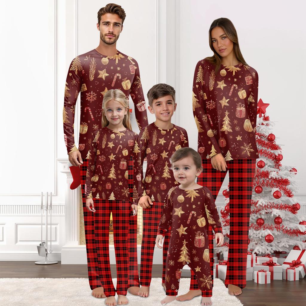 Christmas Prints Family Matching Long Sleeve Tops+Pants Set Family Matching Sets