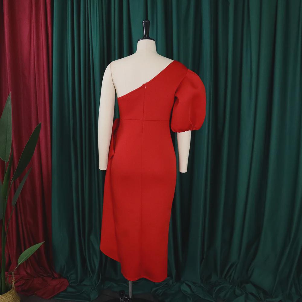 Женское платье в стиле OL, лето 2024 г.: Рукав-фонарик, асимметричное плечо, разрез, европейская и американская мода