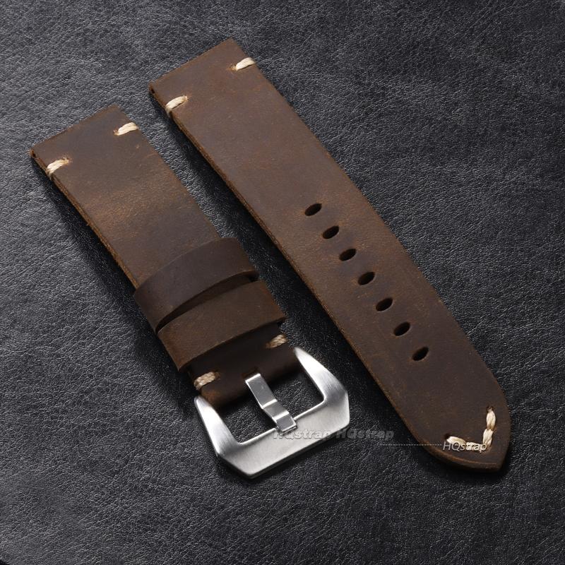 Ручная работа Коровья кожа Ремешок для часов для Panerai PAM111 441 Коричневый кожаный ремешок Мягкий мужской браслет 22 мм 24 мм 26 мм Винтажный ремешок