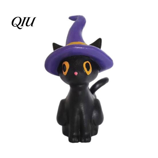 Kids Halloween Room Decor Black Cat Figurine, Mini Witch/Zombie/Pumpkin Kitten Statue, Spooky Resin Mummy Bandage Statue Tabletop Ornament for Mantel