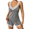 Women's Cami Pajama Set Lace Trim Tank Top And Elastic Waist Shorts Set