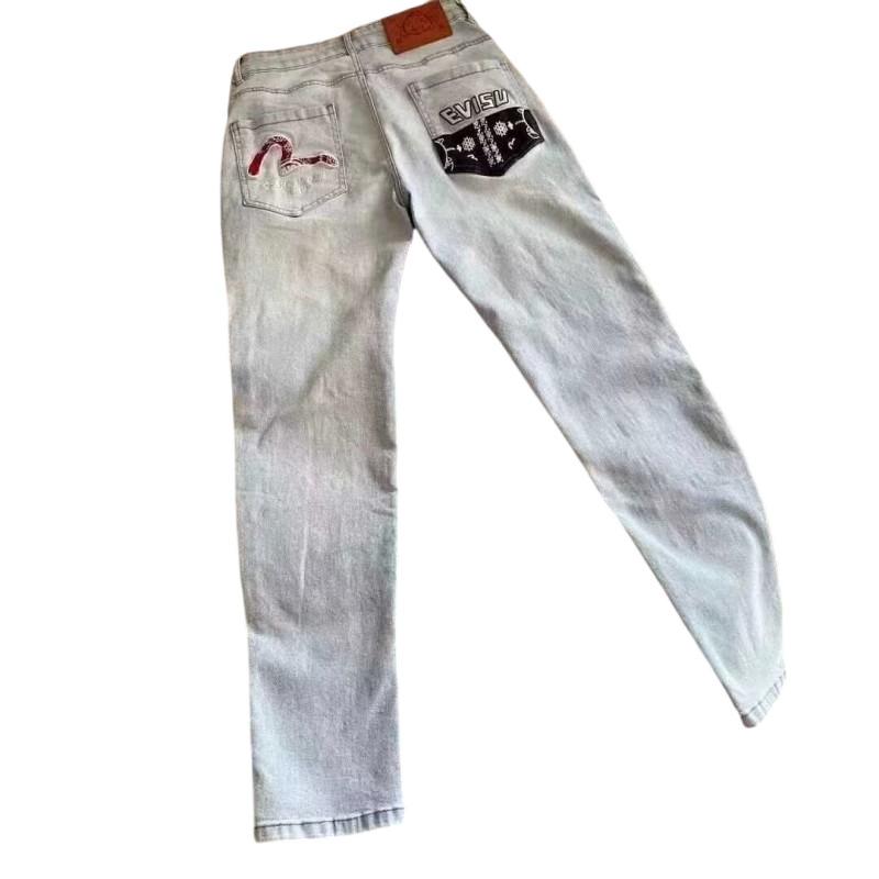 Мужские джинсы в стиле ретро с желтой потертостью и рваными краями - брюки с принтом карманов High Street