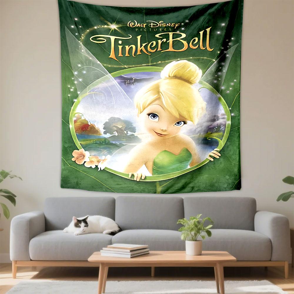 Tinker Bell Tapestry Wall Hanging, Disney Fairy Movie Art, Magical Wall Decor for Girls Bedroom Nursery