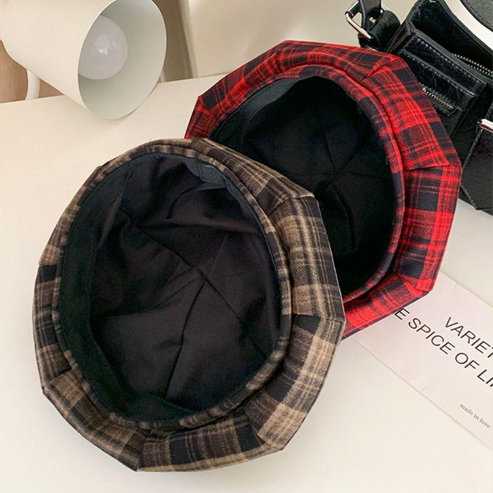 Японский клетчатый берет шляпа красный ретро шляпа художника винтажный Y2k берет шляпа женский