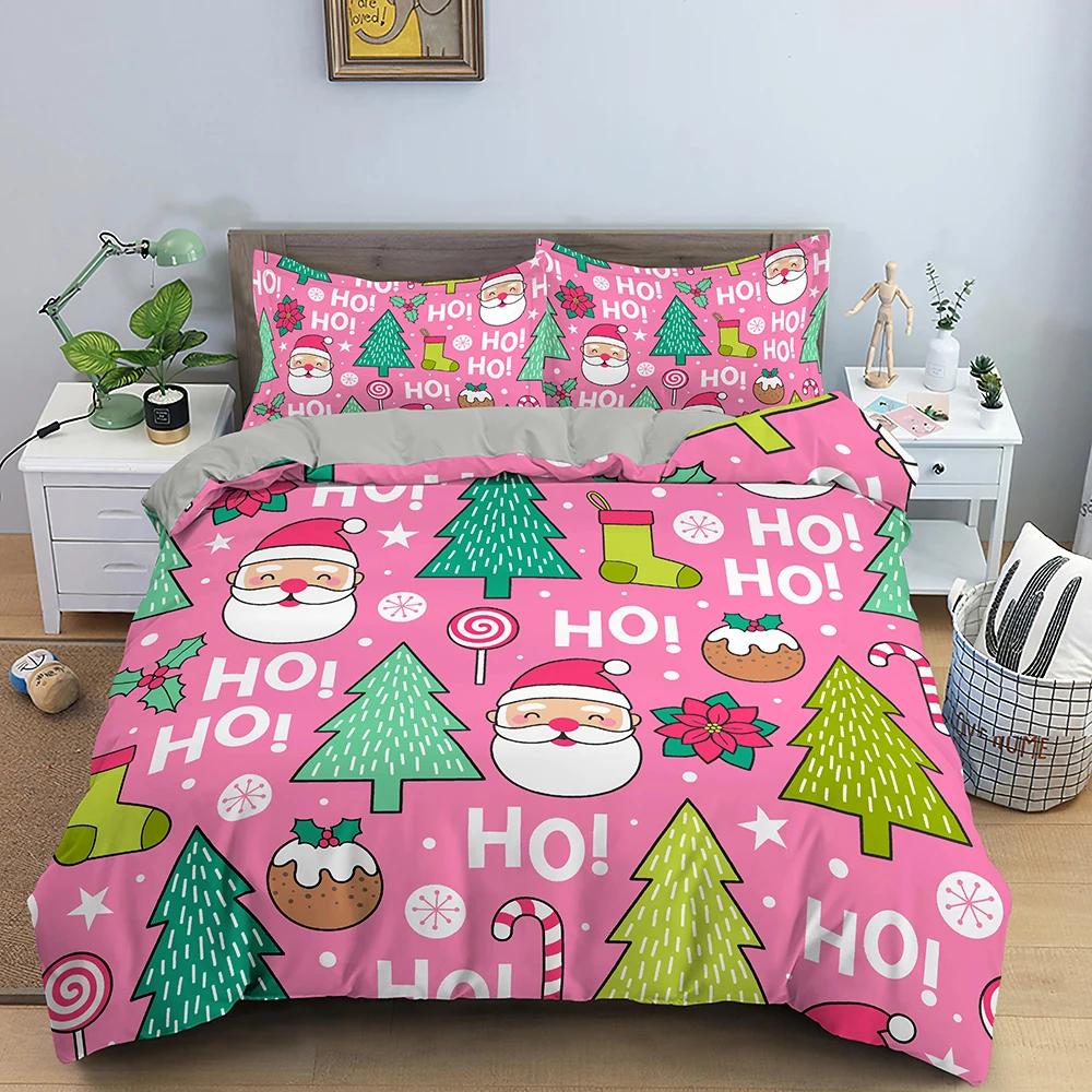 Santa Claus Pattern Bedding Set Christmas Deer Duver Cover Set for Kids Boys Girls Quilt Cover Queen Polyester Comforter Cover