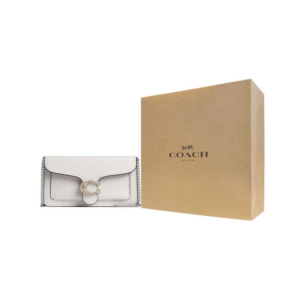 Coach Полосатая 20 Сумка-кроссбоди на плечо Маленькая из телячьей кожи с клапаном и съемной цепочкой Женские сумки Меловой-Белый CX245-LHCHK