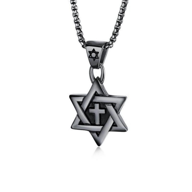 Hexagram Men's Necklace, Hip Hop Cross Pendant, Long Style