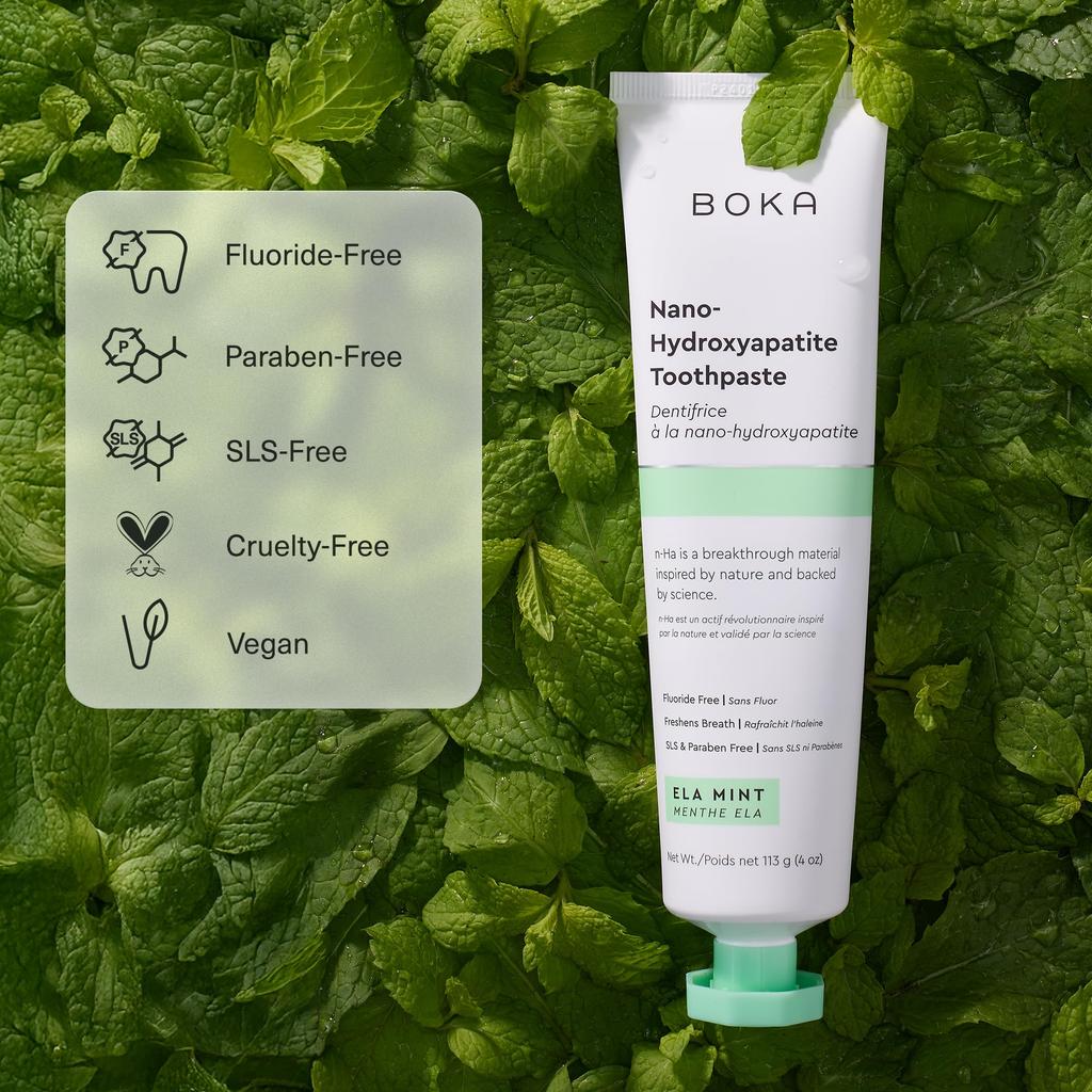 Зубная паста Boka Ela Mint Natural - Наногидроксиапатит для реминерализации и чувствительности, без фтора I Рекомендовано стоматологом, Сделано в США I 4 унции