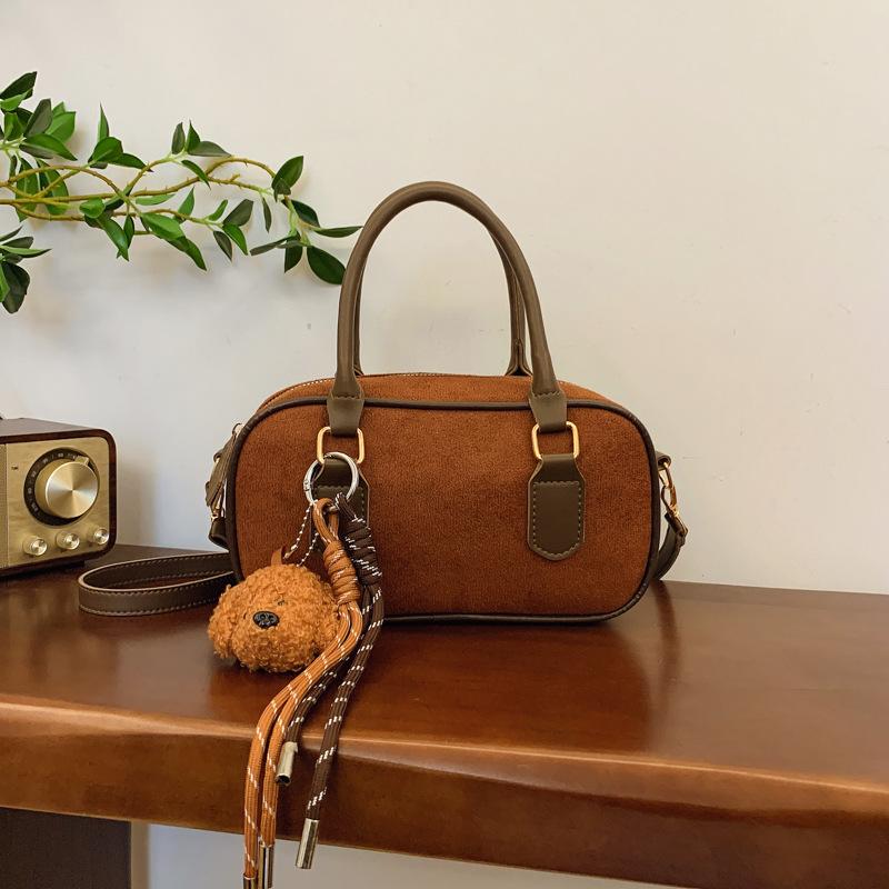 Niche Suede Bag Women'S Retro Versatile Messenger Bag Portable Bowling Bag