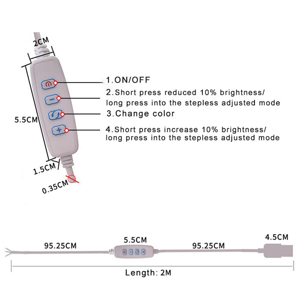 USB LED Dimme DC 5V Dimmable Switch 2M Cable Light Modulator Lamp Line Dimmer Controller Table Lamp Power Wire