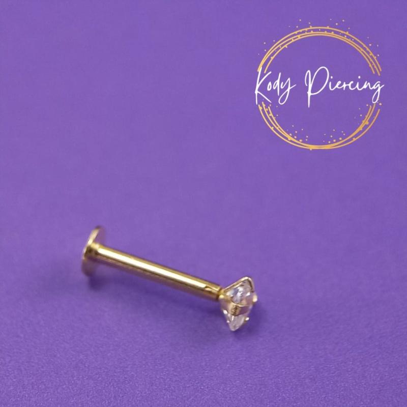 KODY PIERCING Золотая губа 14 карат с цирконом в оправе 1,5 мм