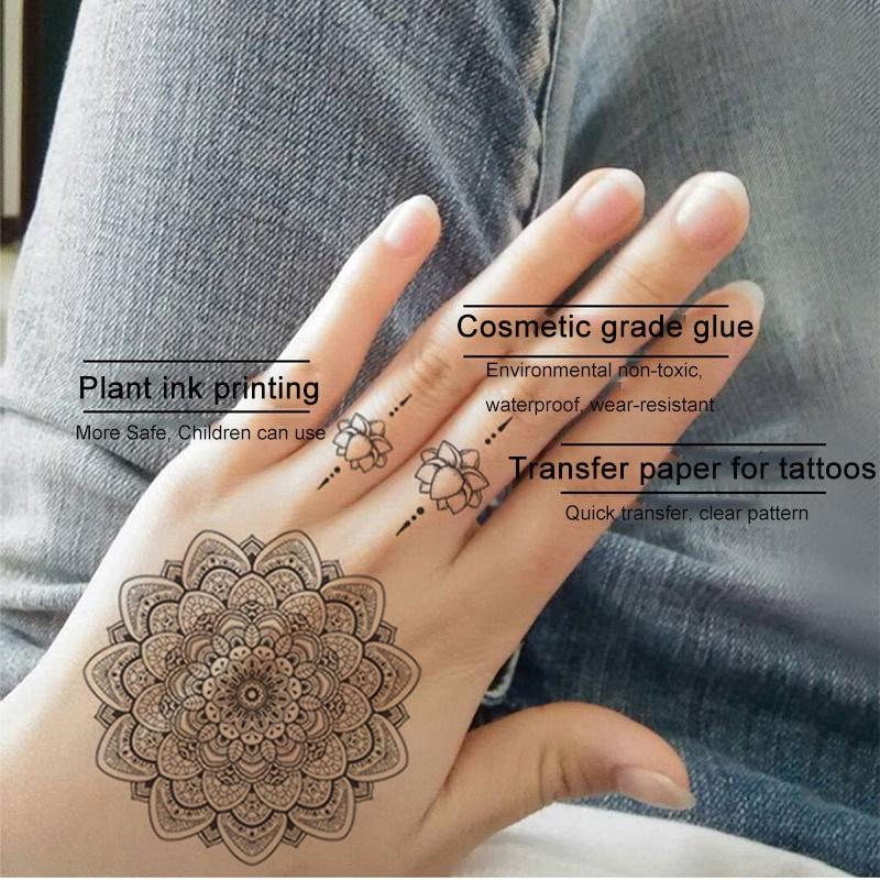 Мандала цветок временные татуировки наклейки ключицы руки назад тела ретро черные одноразовые поддельные татуировки водостойкие для сексуальных женщин