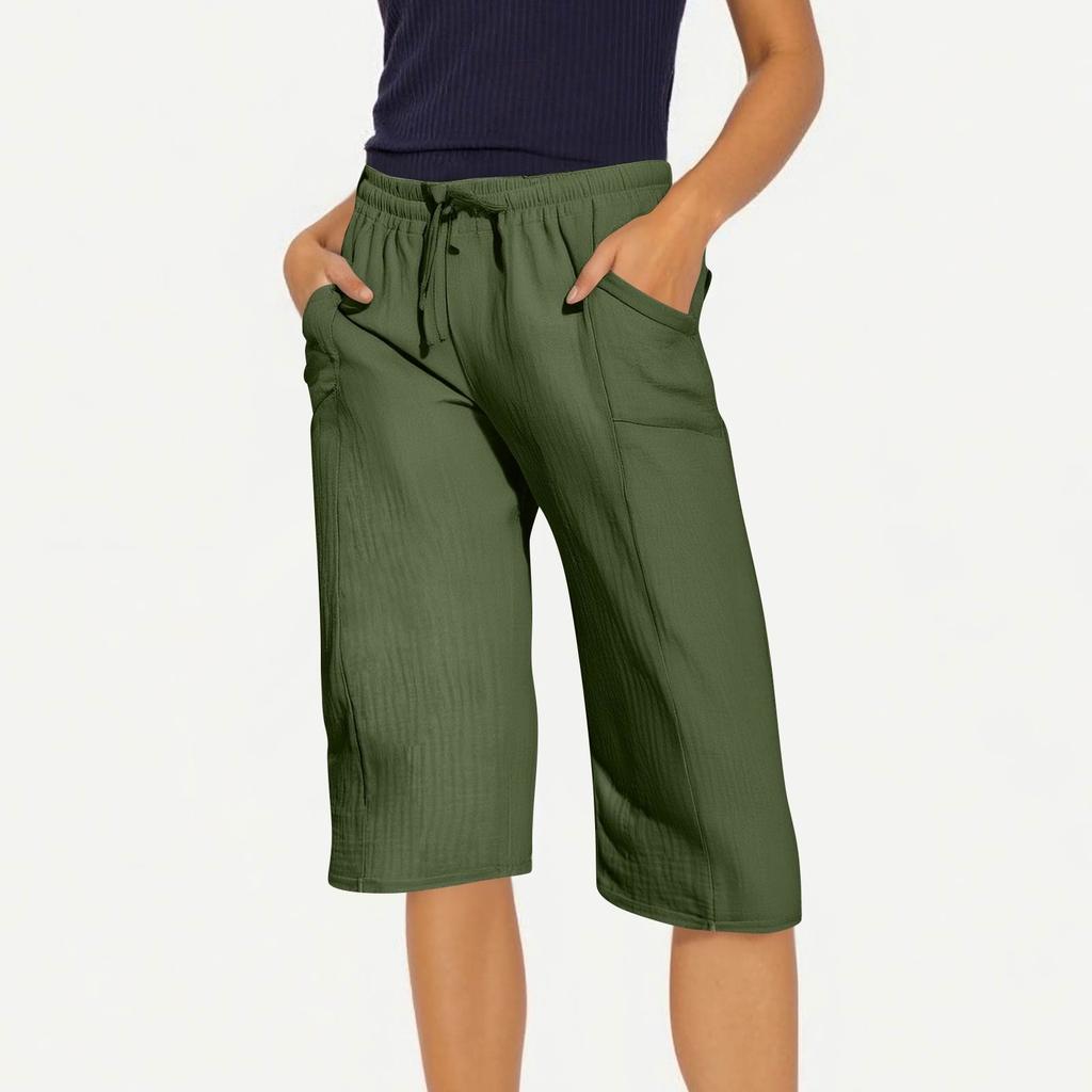 Женские летние брюки 3/4 Летние брюки с карманами Повседневные свободные брюки Тканевые брюки Спортивные брюки для отдыха Пляжные брюки