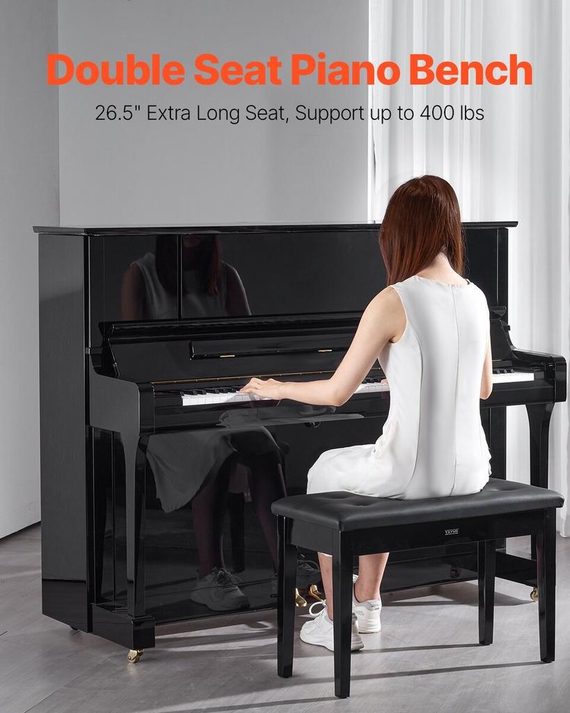 Duet Piano Keyboard Bench Storage Padded Seat Wooden Vanity Bookcase Stool