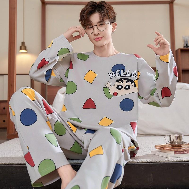 Boys Cotton Pajama Set Long Sleeve Cartoon Print Sleepwear Teens 8 Years Soft Comfortable Home Wear