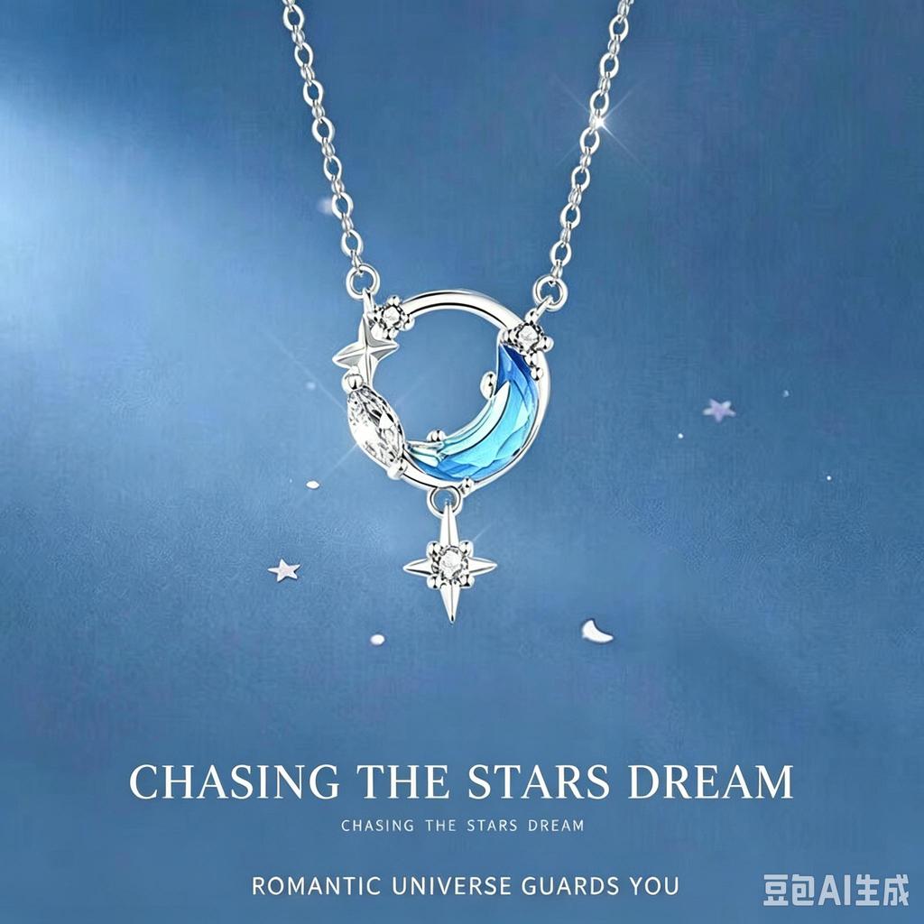 Romantic Moon Star Planet Crystal Pendant Necklace Women Fashion Alloy Clavicle Chain Jewelry