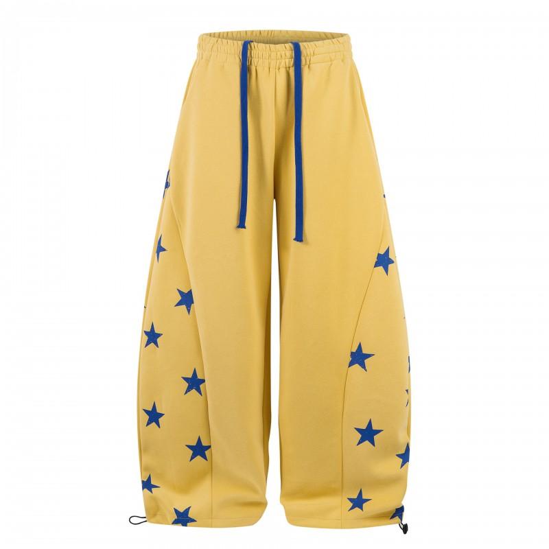 Womens Vintage Star Cut Sweatpants High Street Loose Wide Leg Trousers Casual Trendy