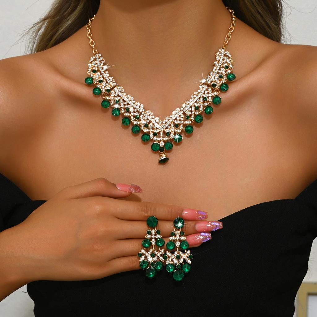 3 PCS Women's Zircon Sets Rhinestone Crystal Earrings Set Colorful Necklace Earrings Two Pieces Wedding Party Zircon
