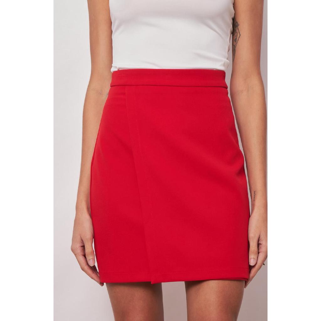 Women's Lightweight Lycra Fabric High Waist Wrap Double Breasted Lightweight Mini Pencil Skirt - Black